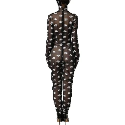 Black White Logo Print Hooded Jumpsuit Dress