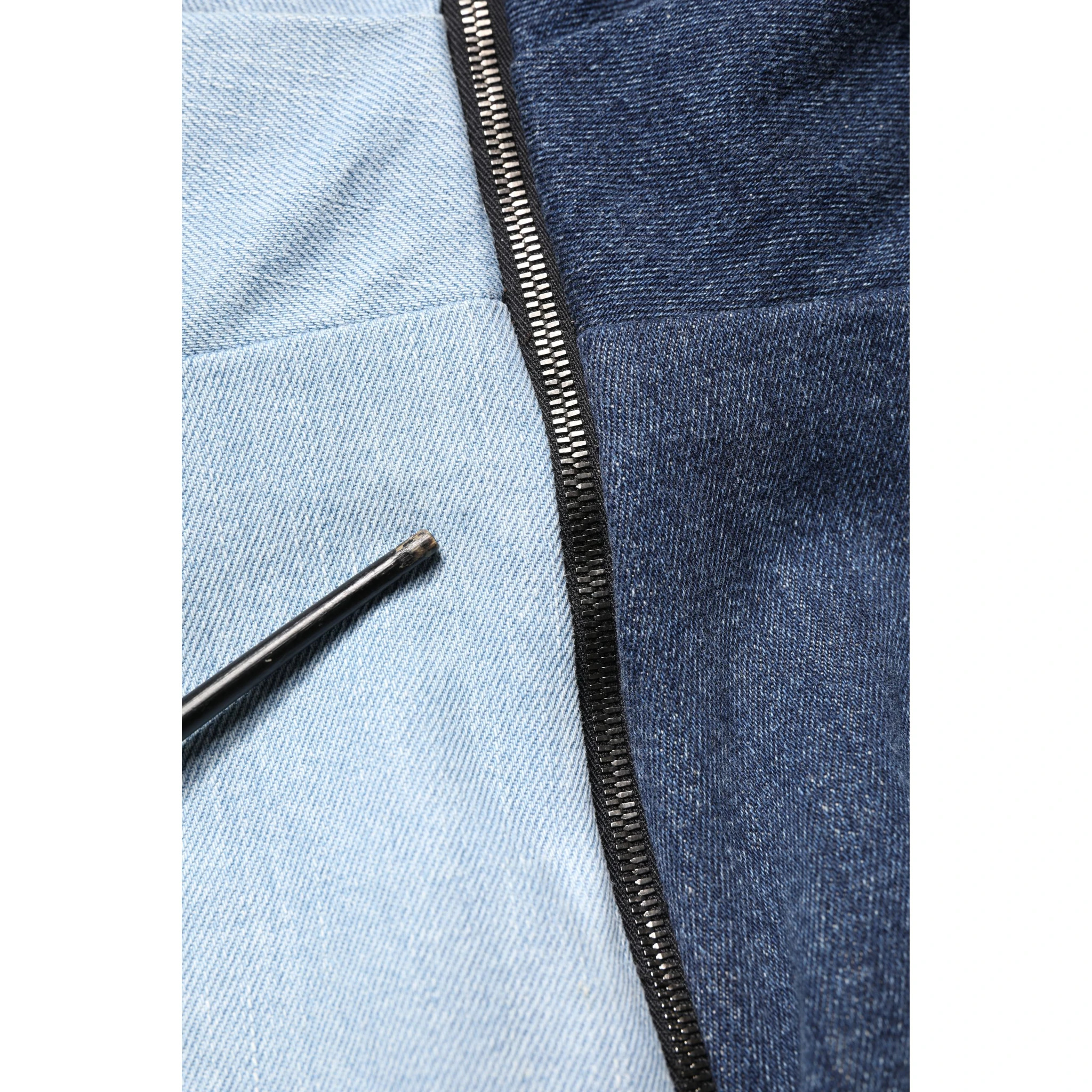 Blue Cotton Patchwork Denim Mini Sheath Dress