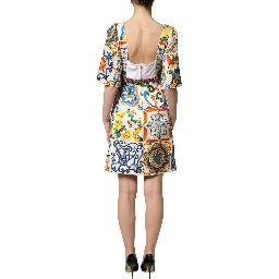 Multicolor Majolica Print Cotton Mini Dress