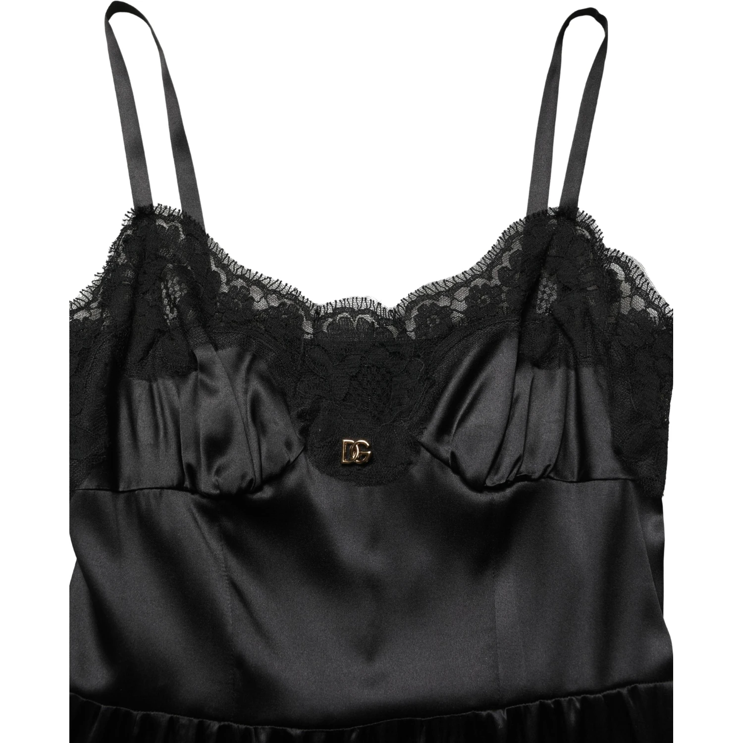 Black Silk Satin Lace Sleeveless Mini Dress