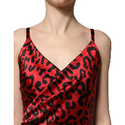 Red Leopard Print Silk Side Slit Maxi Dress