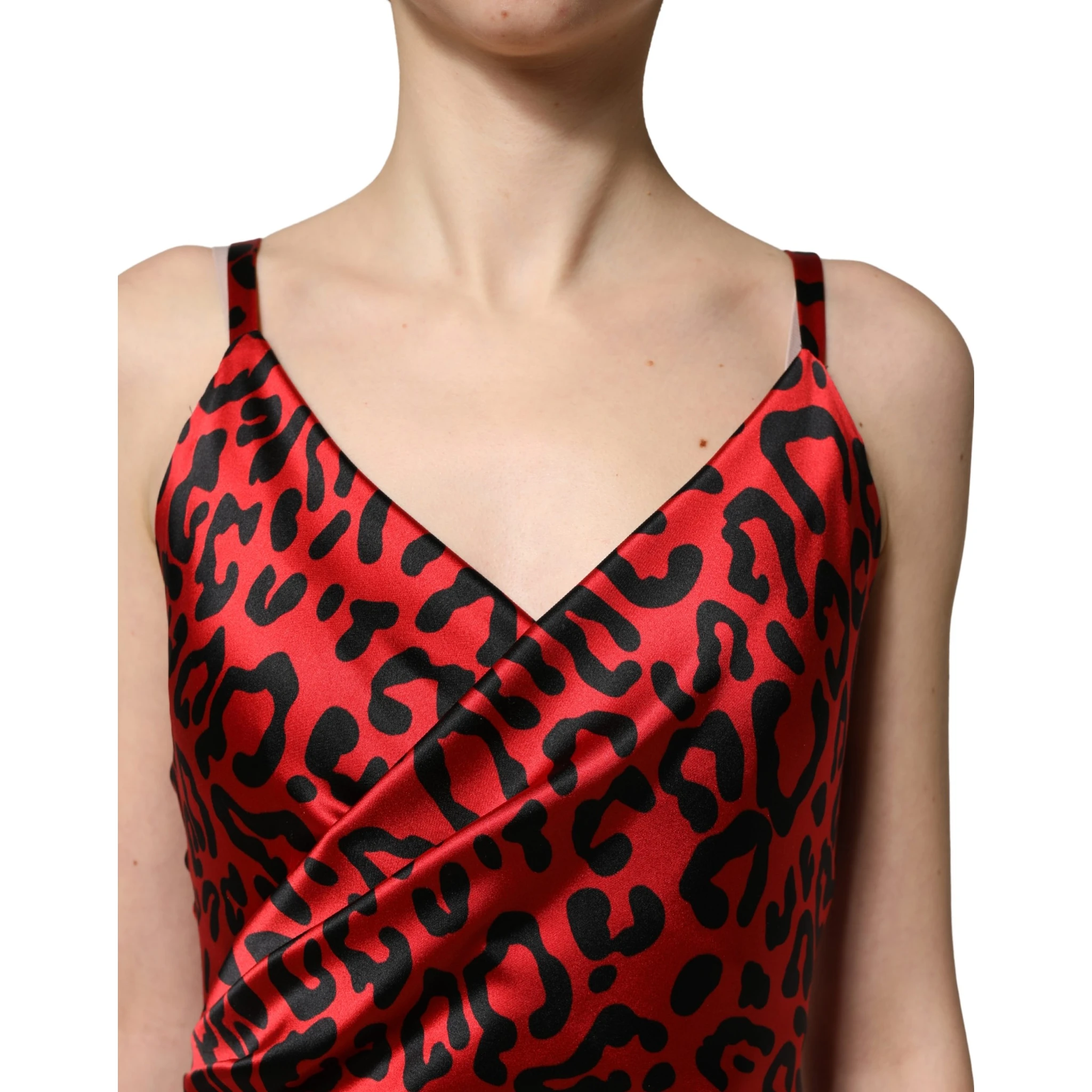 Red Leopard Print Silk Side Slit Maxi Dress