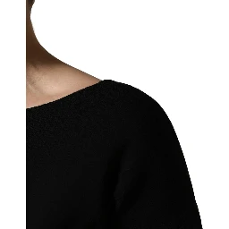 Black Wool Crepe Long Sleeves Midi Dress