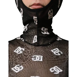 Black White Logo Print Hooded Jumpsuit Dress