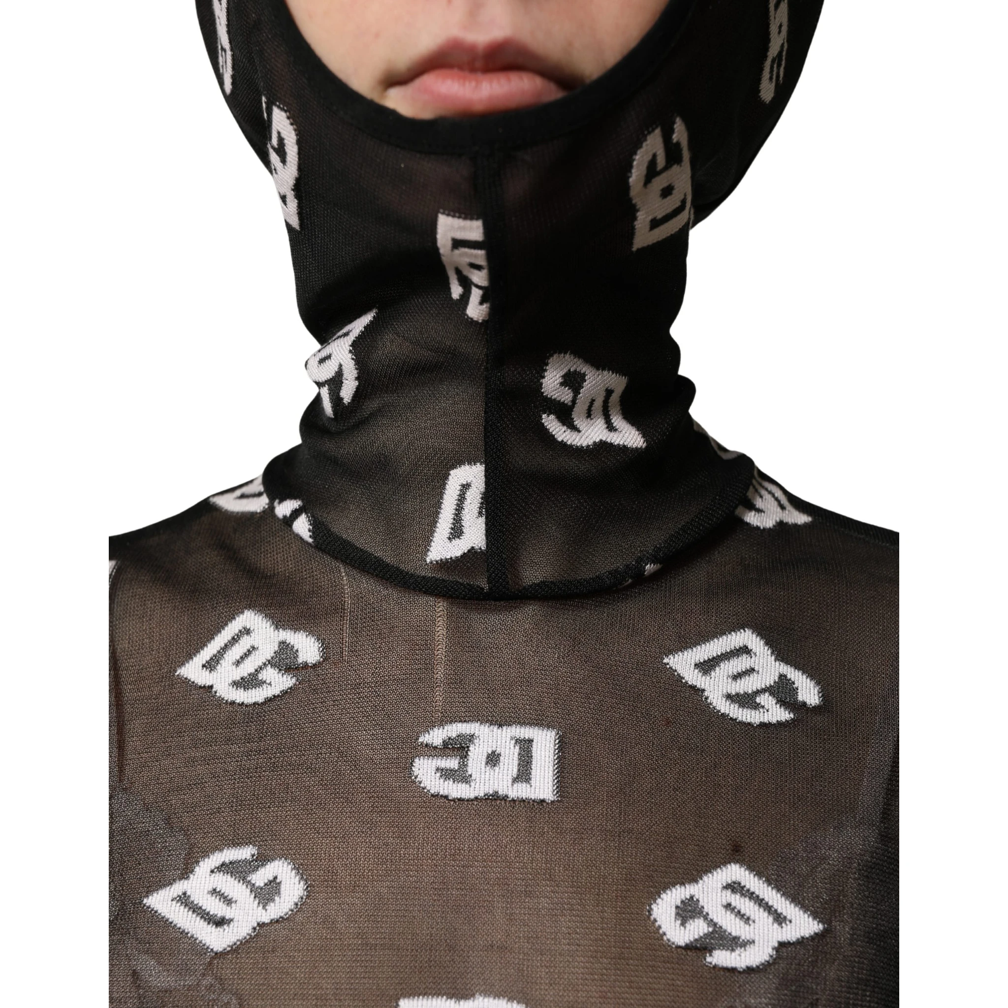 Black White Logo Print Hooded Jumpsuit Dress