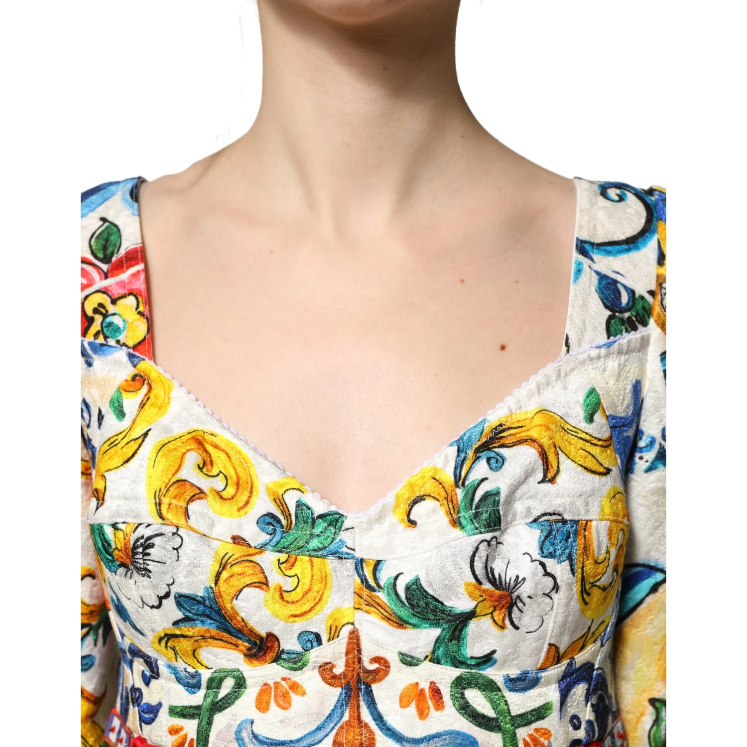 Multicolor Majolica Print Cotton Mini Dress