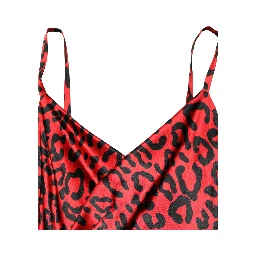 Red Leopard Print Silk Side Slit Maxi Dress