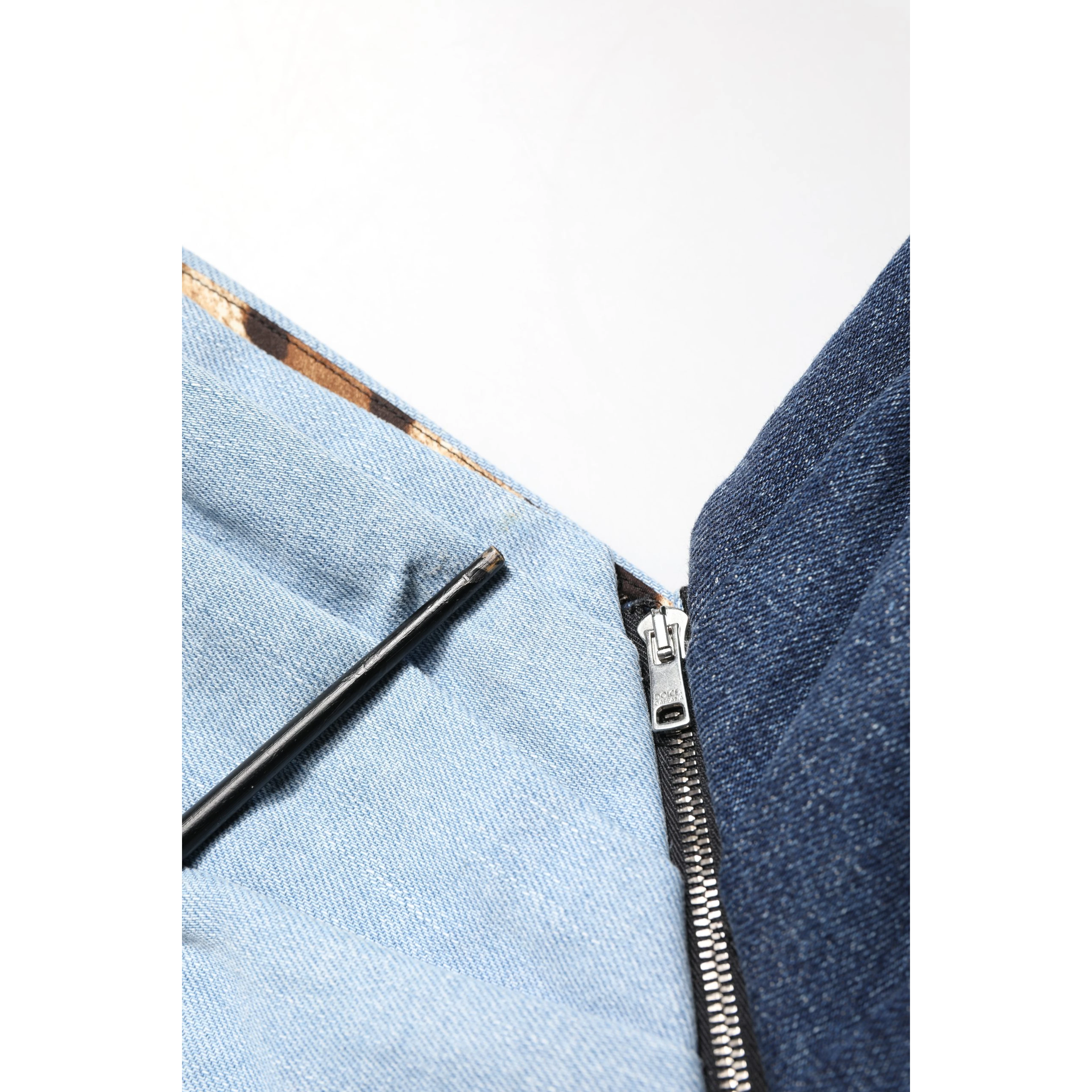 Blue Cotton Patchwork Denim Mini Sheath Dress