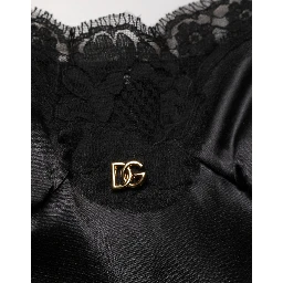 Black Silk Satin Lace Sleeveless Mini Dress