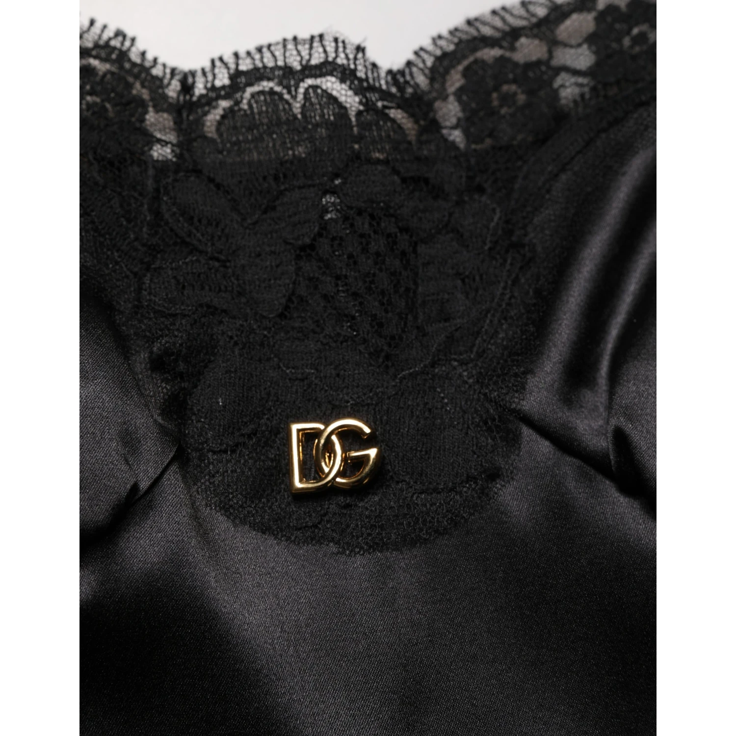 Black Silk Satin Lace Sleeveless Mini Dress