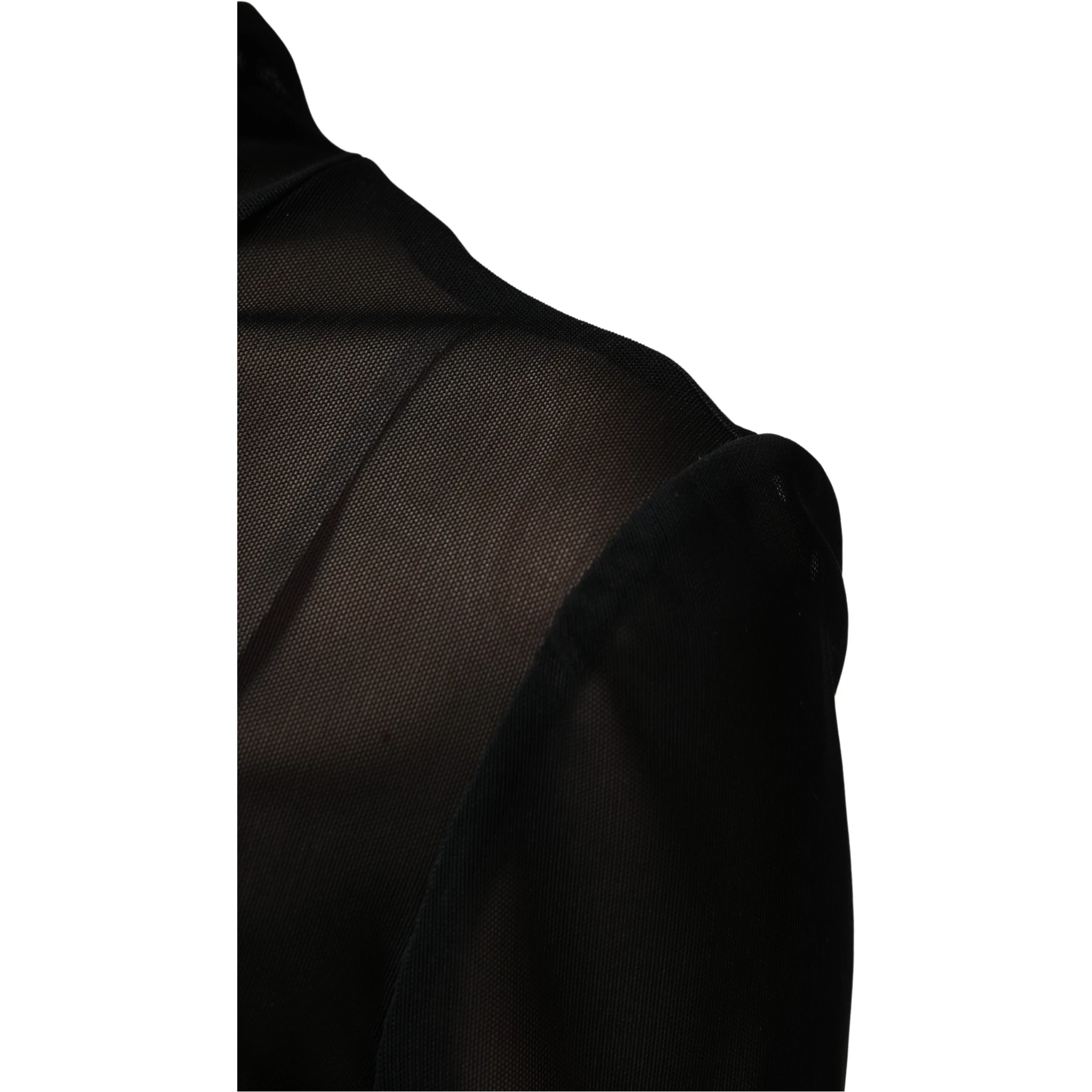 Black Nylon Sheer Turtleneck Jumpsuit Dress