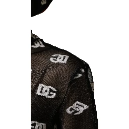 Black White Logo Print Hooded Jumpsuit Dress