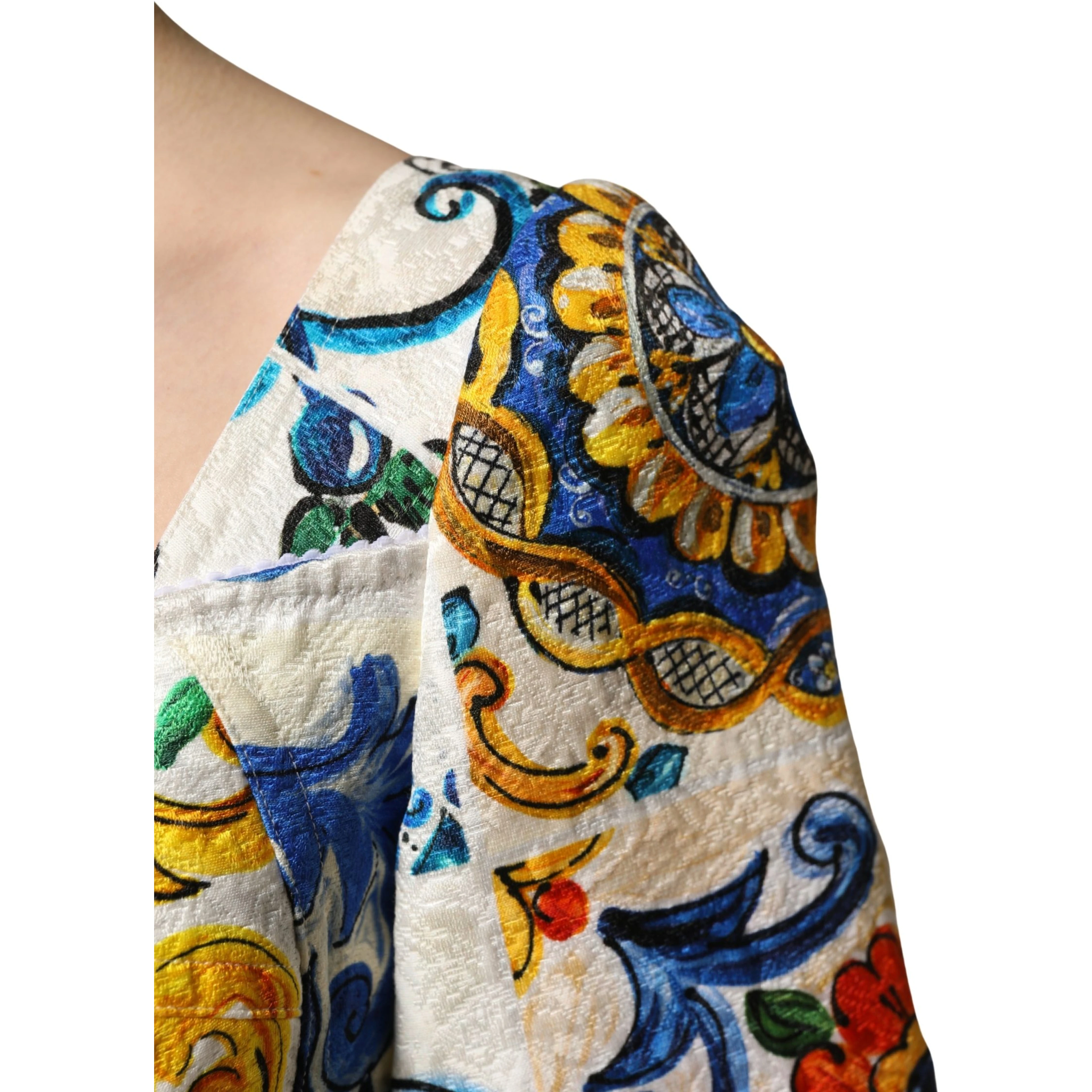Multicolor Majolica Print Cotton Mini Dress