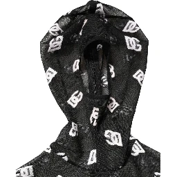 Black White Logo Print Hooded Jumpsuit Dress