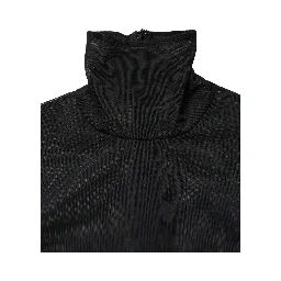 Black Nylon Sheer Turtleneck Jumpsuit Dress