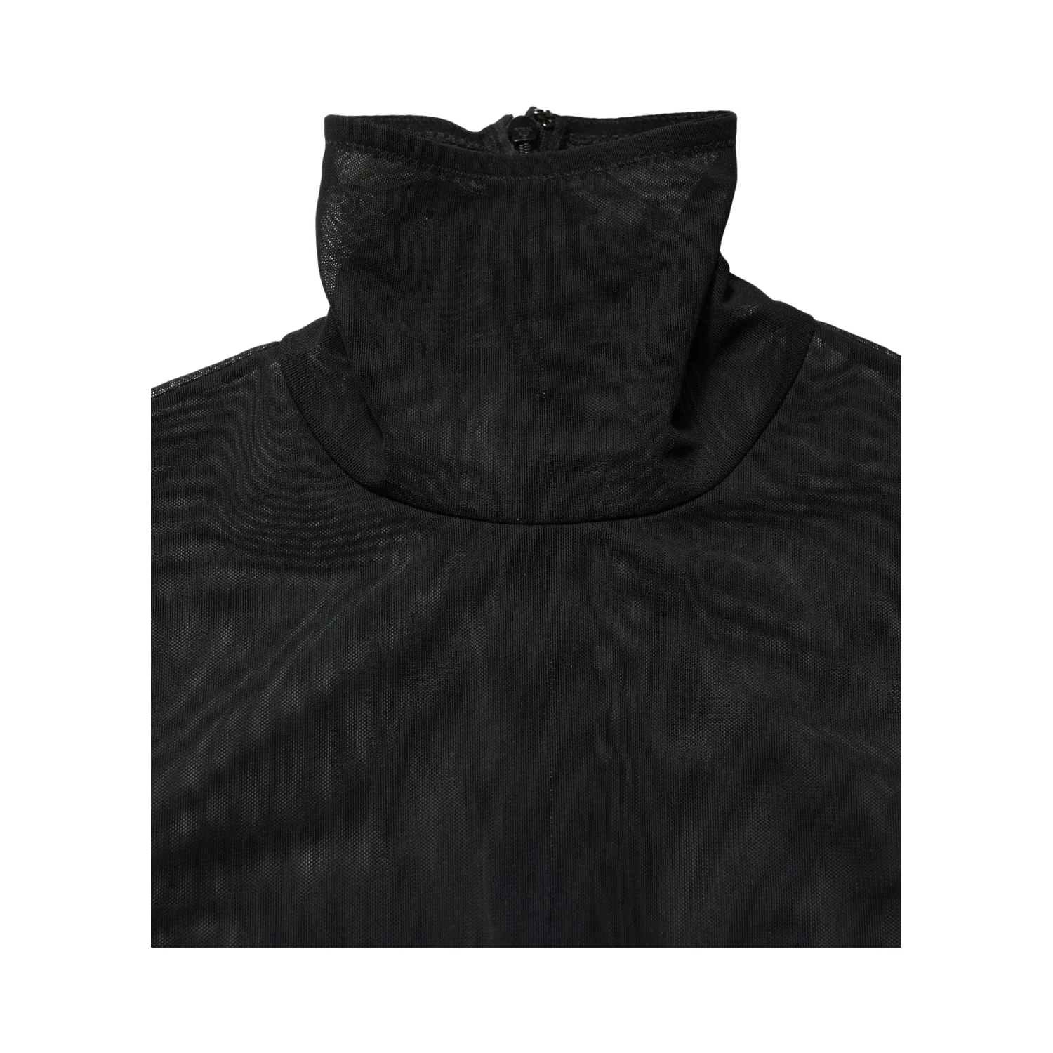 Black Nylon Sheer Turtleneck Jumpsuit Dress