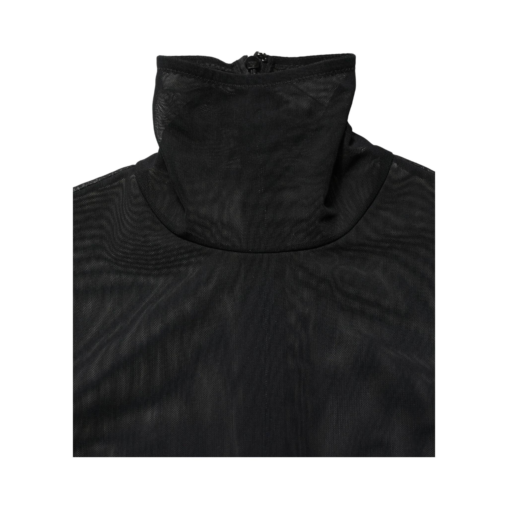 Black Nylon Sheer Turtleneck Jumpsuit Dress