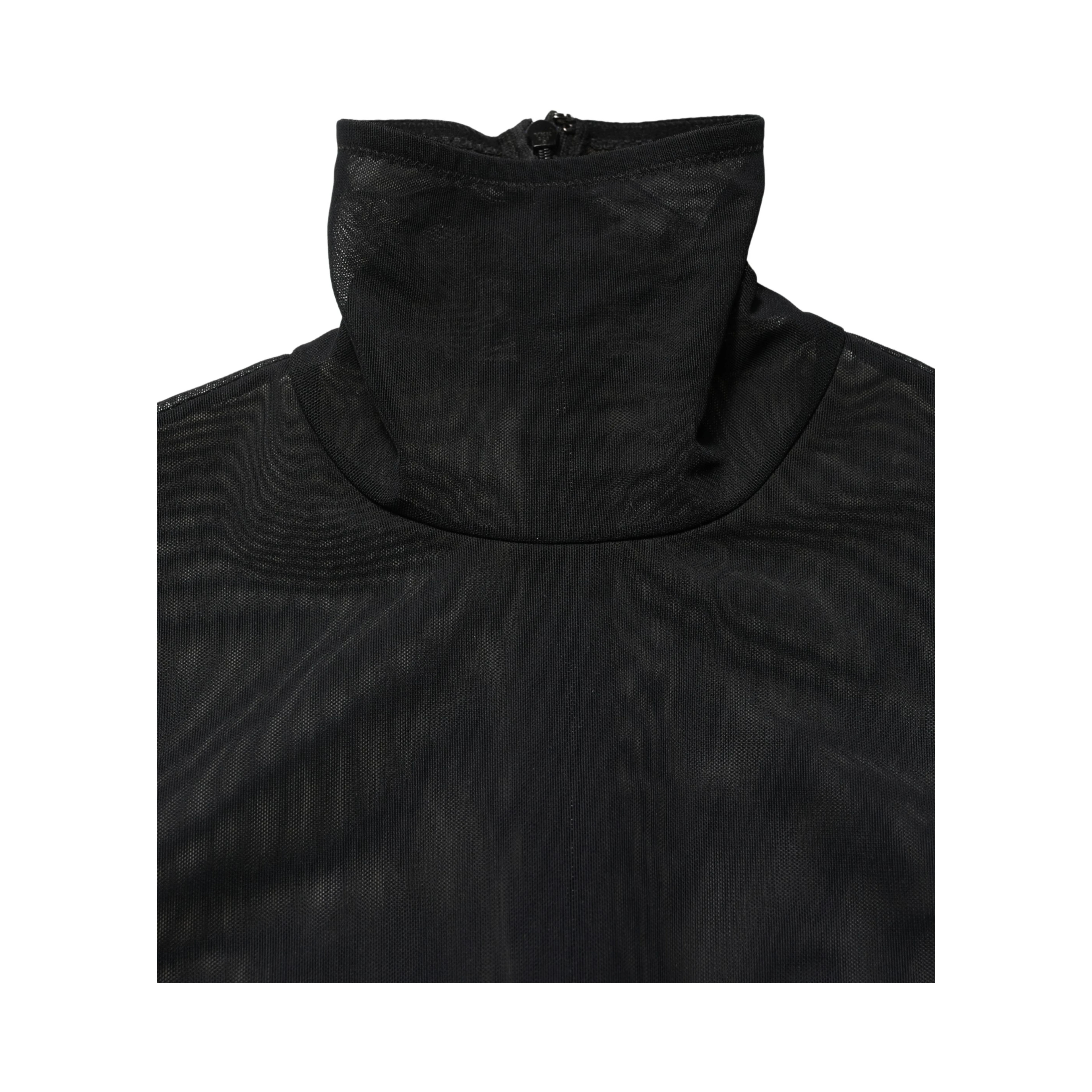Black Nylon Sheer Turtleneck Jumpsuit Dress