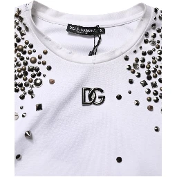 White Rhinestones Sleeveless Round Neck T-shirt