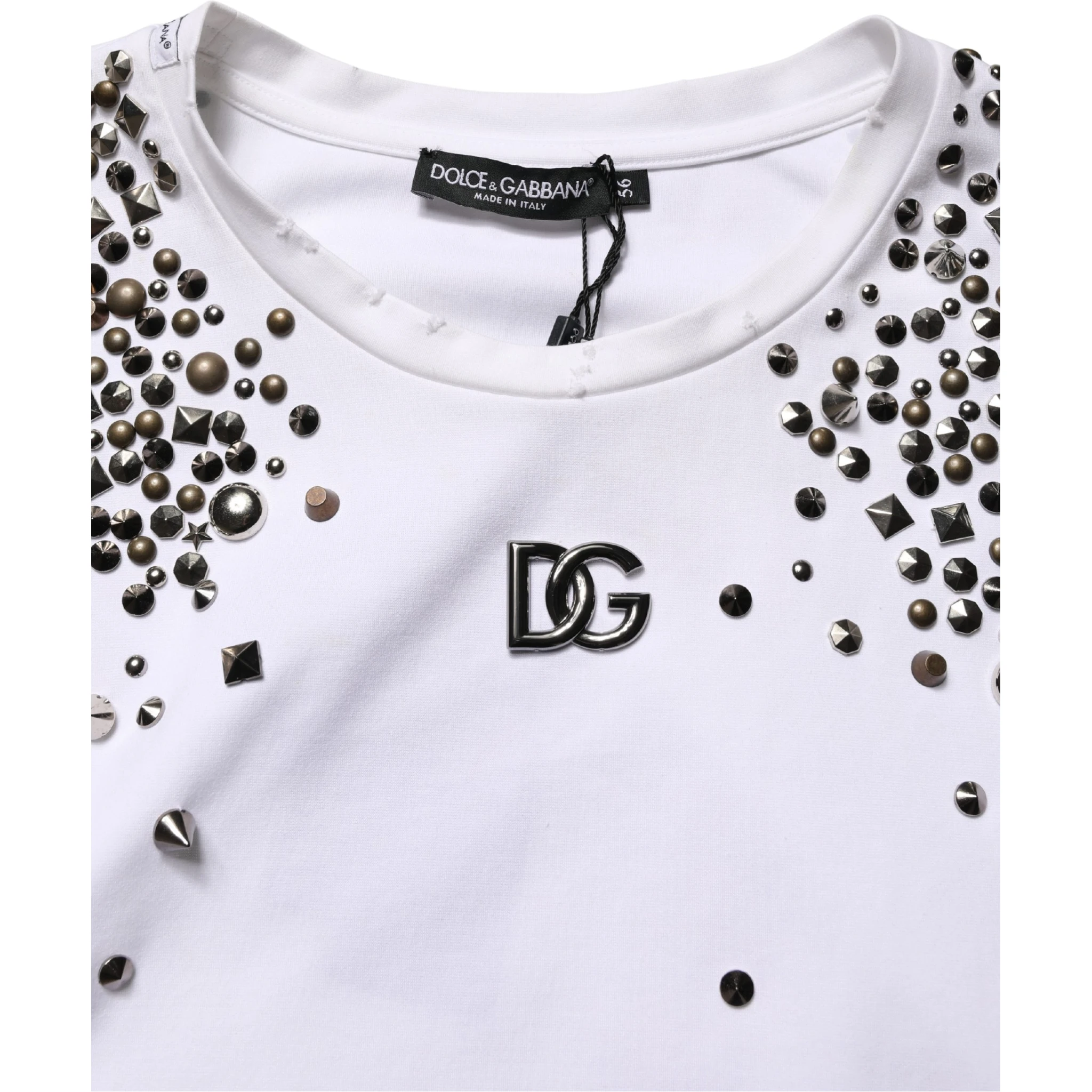 White Rhinestones Sleeveless Round Neck T-shirt