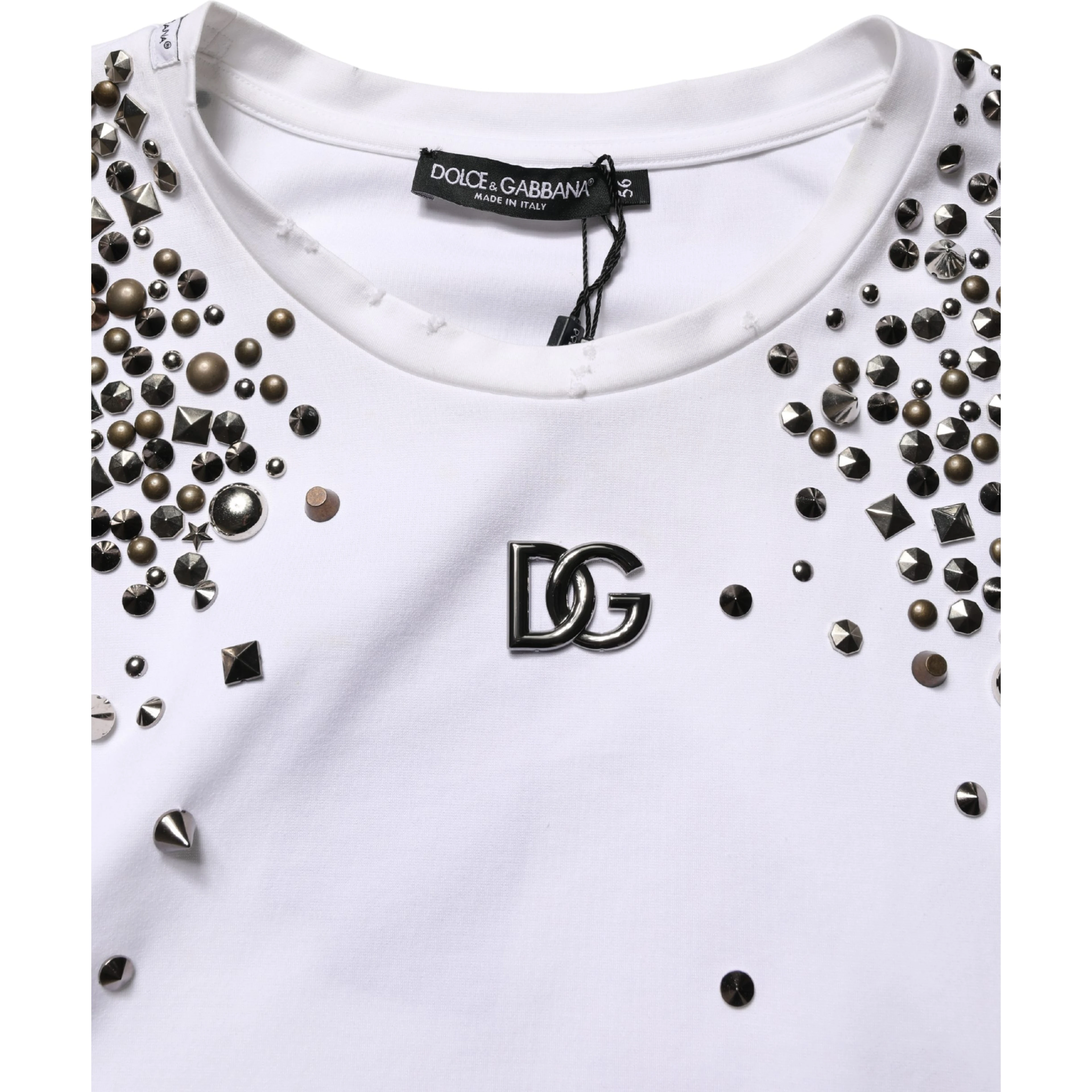 White Rhinestones Sleeveless Round Neck T-shirt