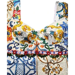 Multicolor Majolica Print Cotton Mini Dress