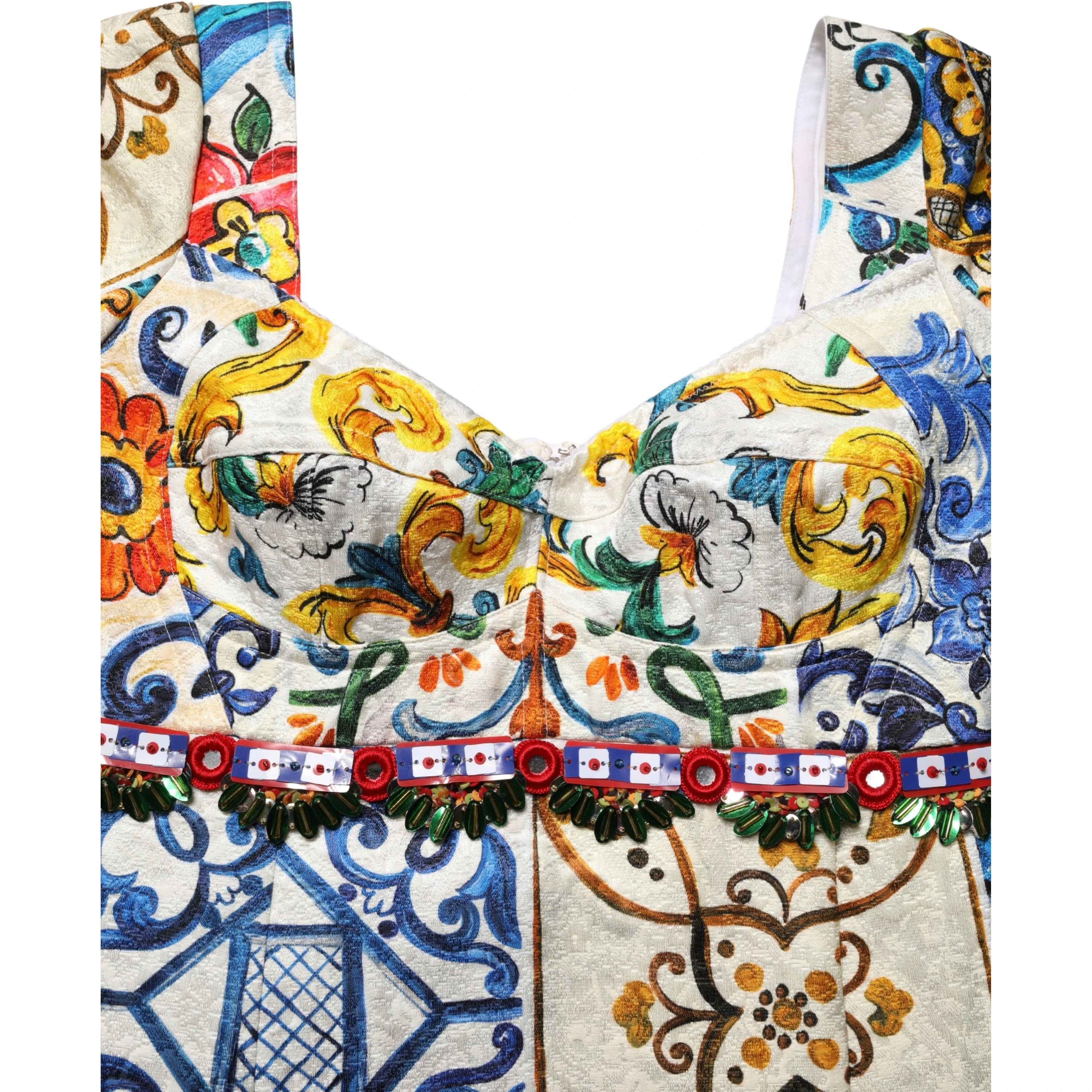Multicolor Majolica Print Cotton Mini Dress