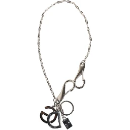 Silver Tone DG Logo Keychain Key Holder Bag Charm Keyring