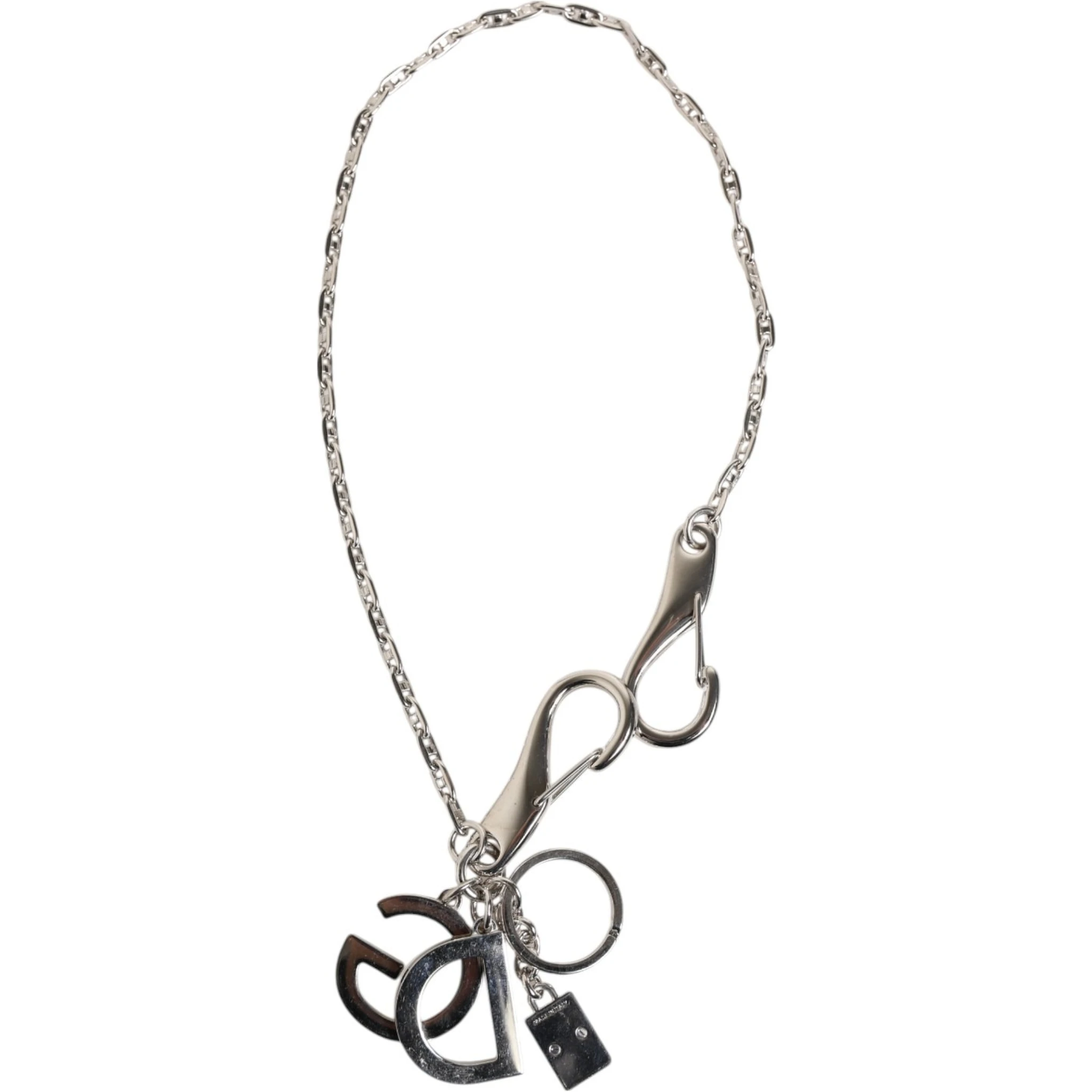 Silver Tone DG Logo Keychain Key Holder Bag Charm Keyring
