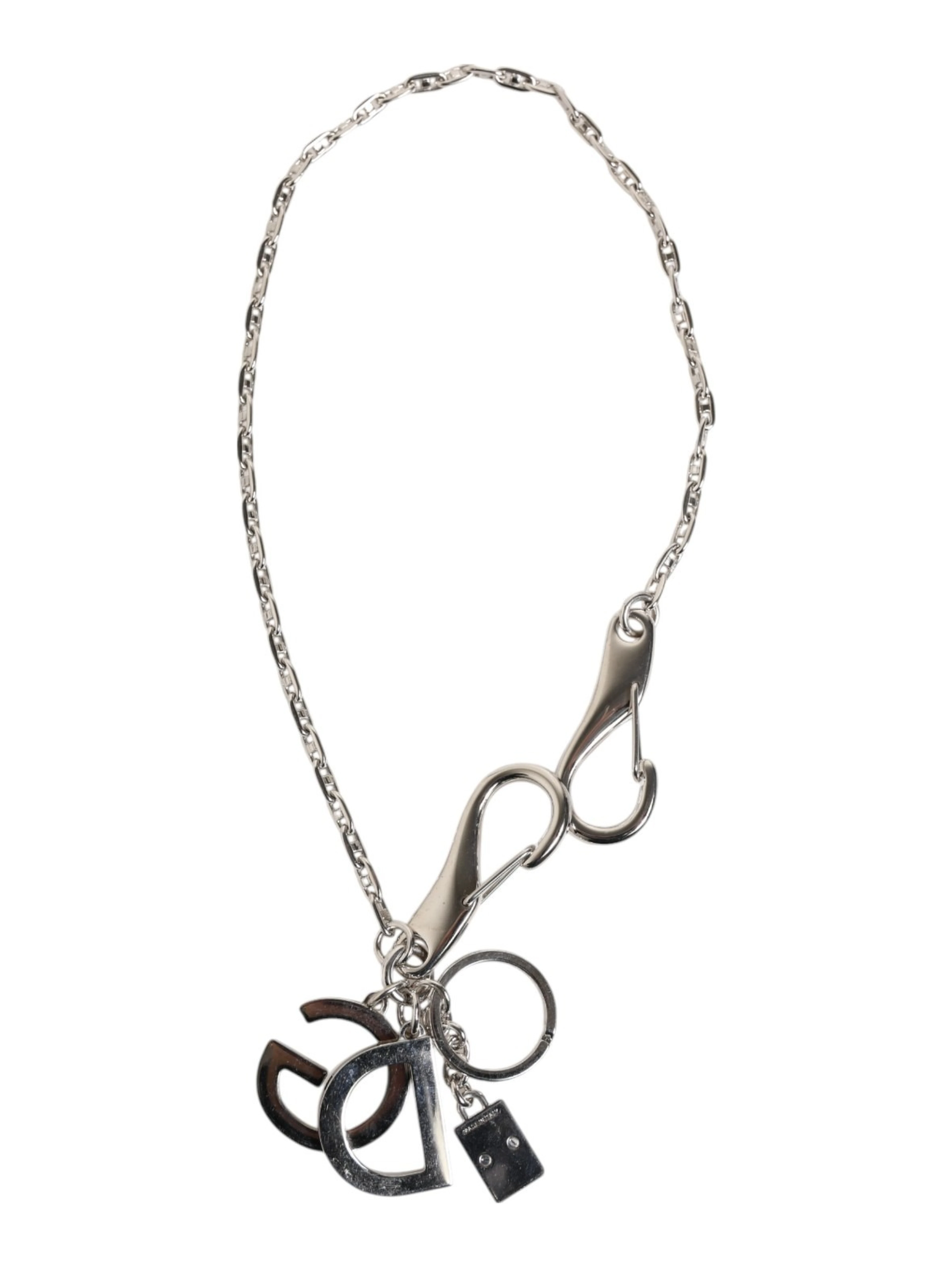Silver Tone DG Logo Keychain Key Holder Bag Charm Keyring