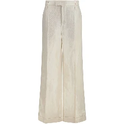 Beige Silk Casual Pants