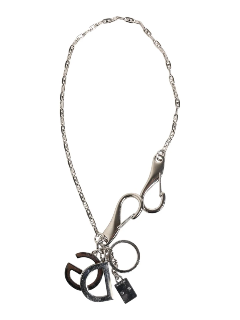 Silver Tone DG Logo Keychain Key Holder Bag Charm Keyring