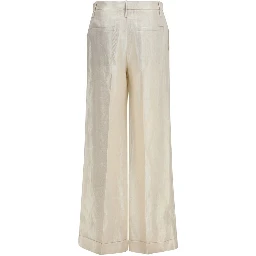 Beige Silk Casual Pants
