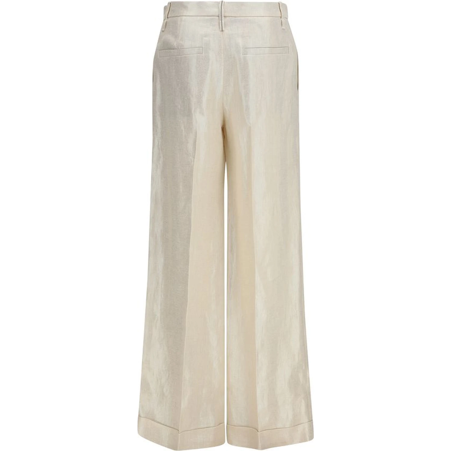 Beige Silk Casual Pants