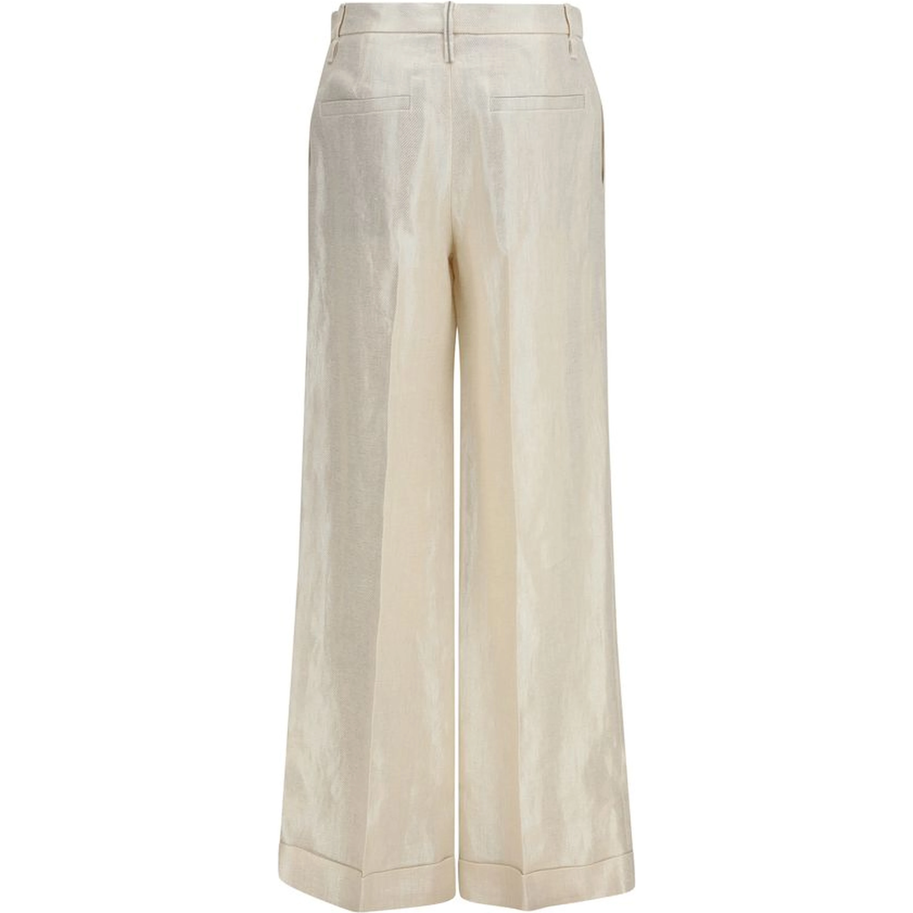 Beige Silk Casual Pants