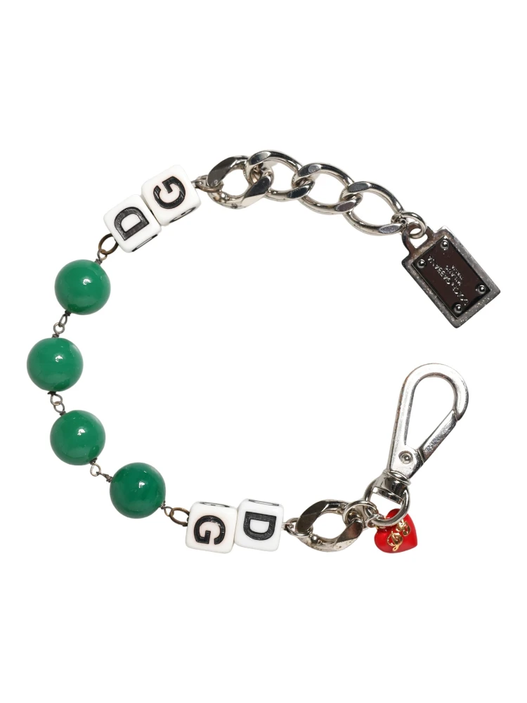 Silver Brass Chain Dice DG Logo EmbellishedCharm Bracelet