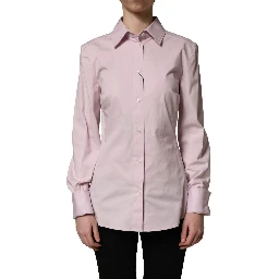 Pink Cotton Long Sleeves Collared Shirt Top