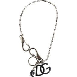 Silver Tone DG Logo Keychain Key Holder Bag Charm Keyring