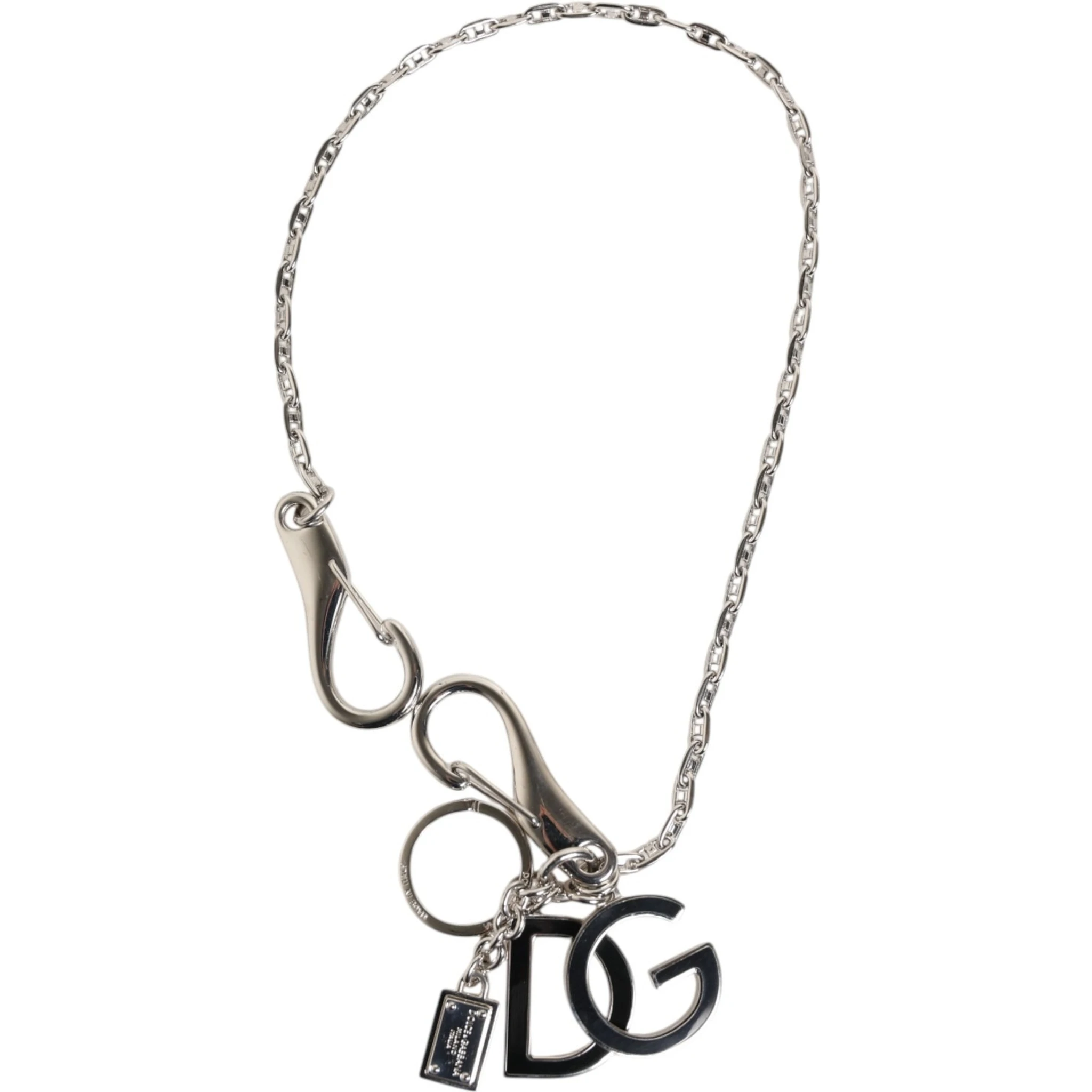 Silver Tone DG Logo Keychain Key Holder Bag Charm Keyring