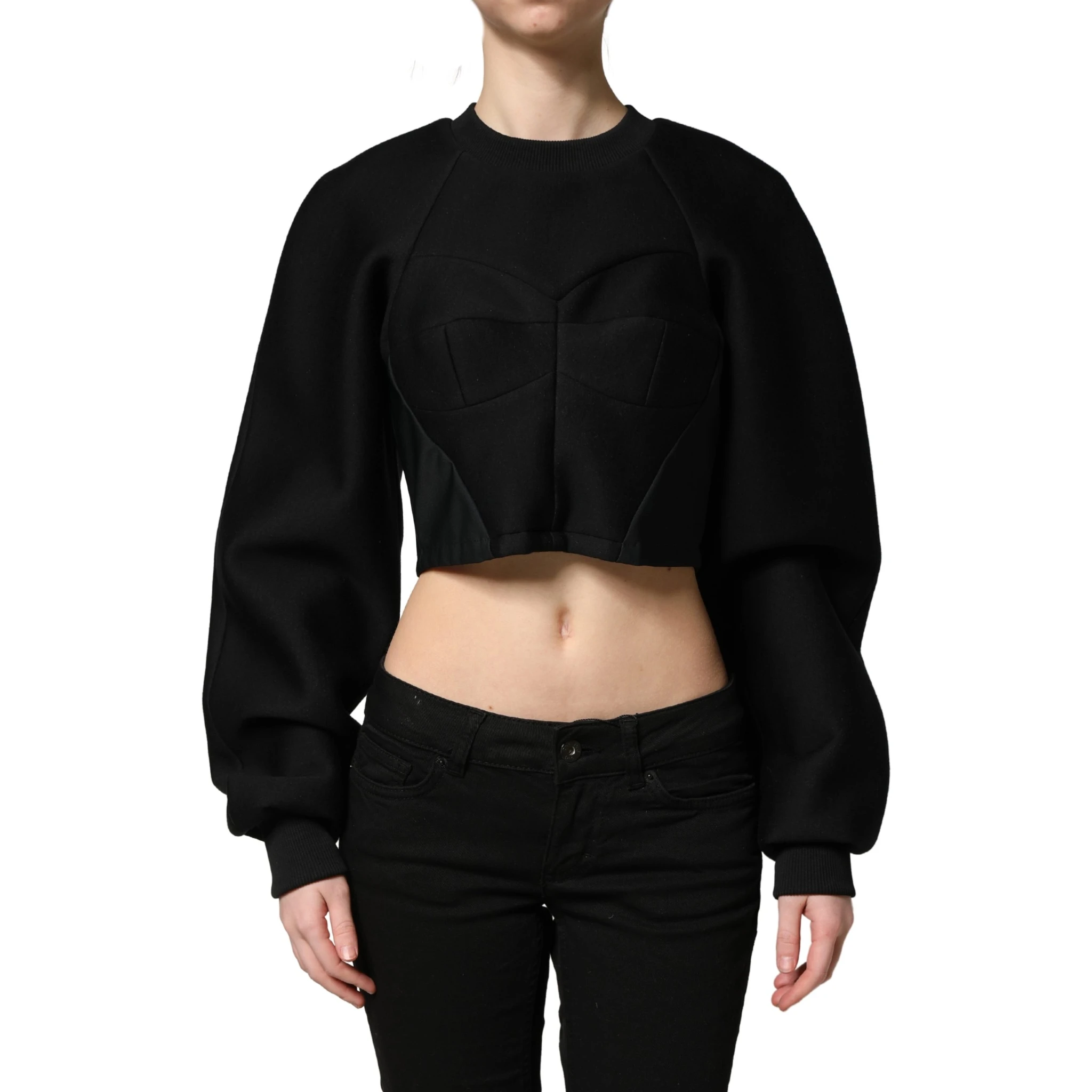 Black Cropped ZipperBack Sweatshirt Sweater