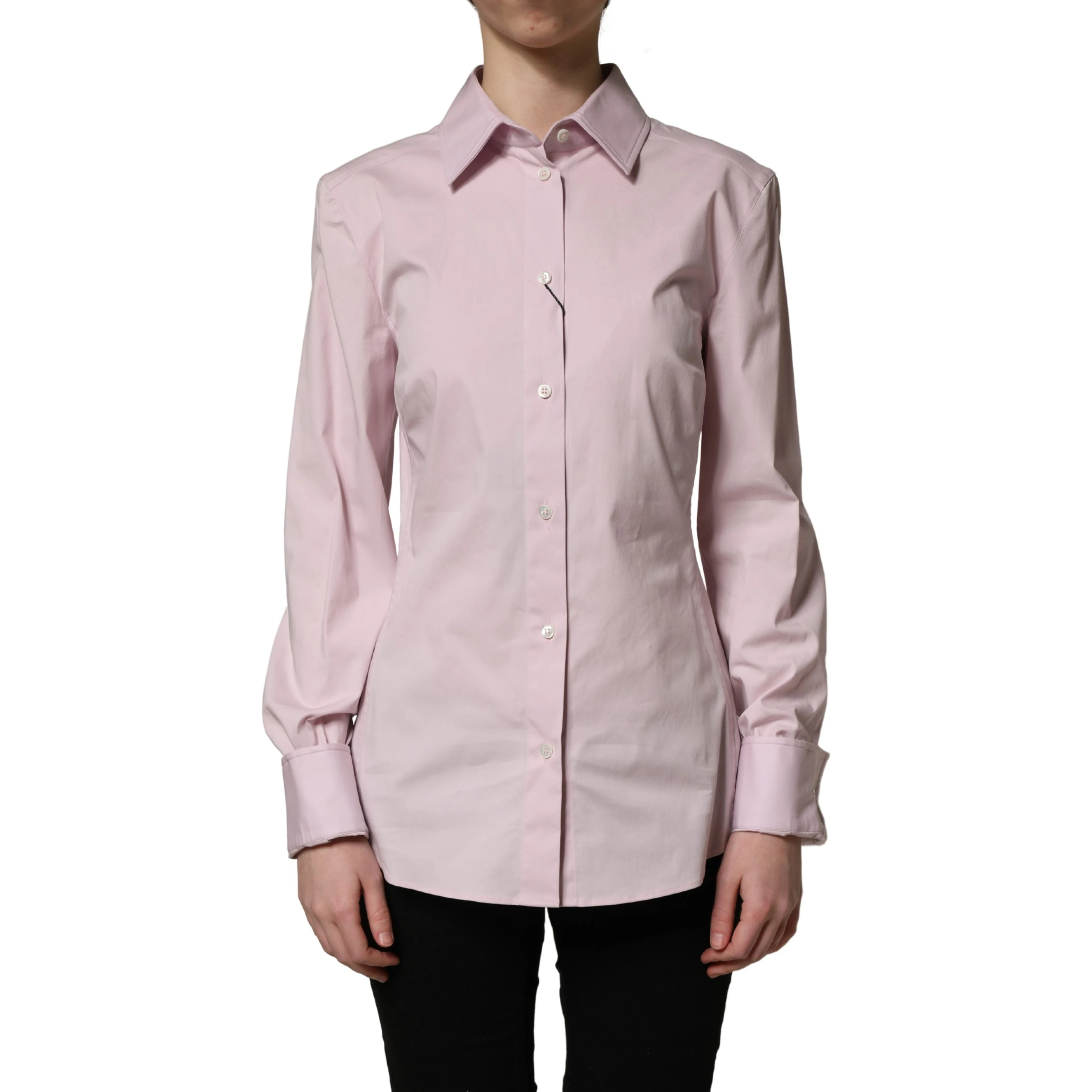 Pink Cotton Long Sleeves Collared Shirt Top