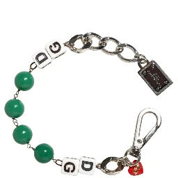 Silver Brass Chain Dice DG Logo EmbellishedCharm Bracelet