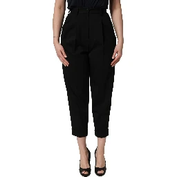 Black Wool High Waist Cropped Trouser Pants