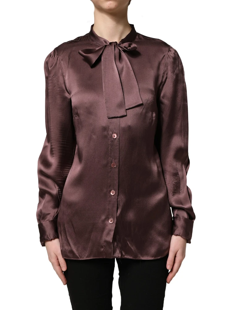 Violet Satin Long Sleeve Ascot Tie Shirt Top alternative