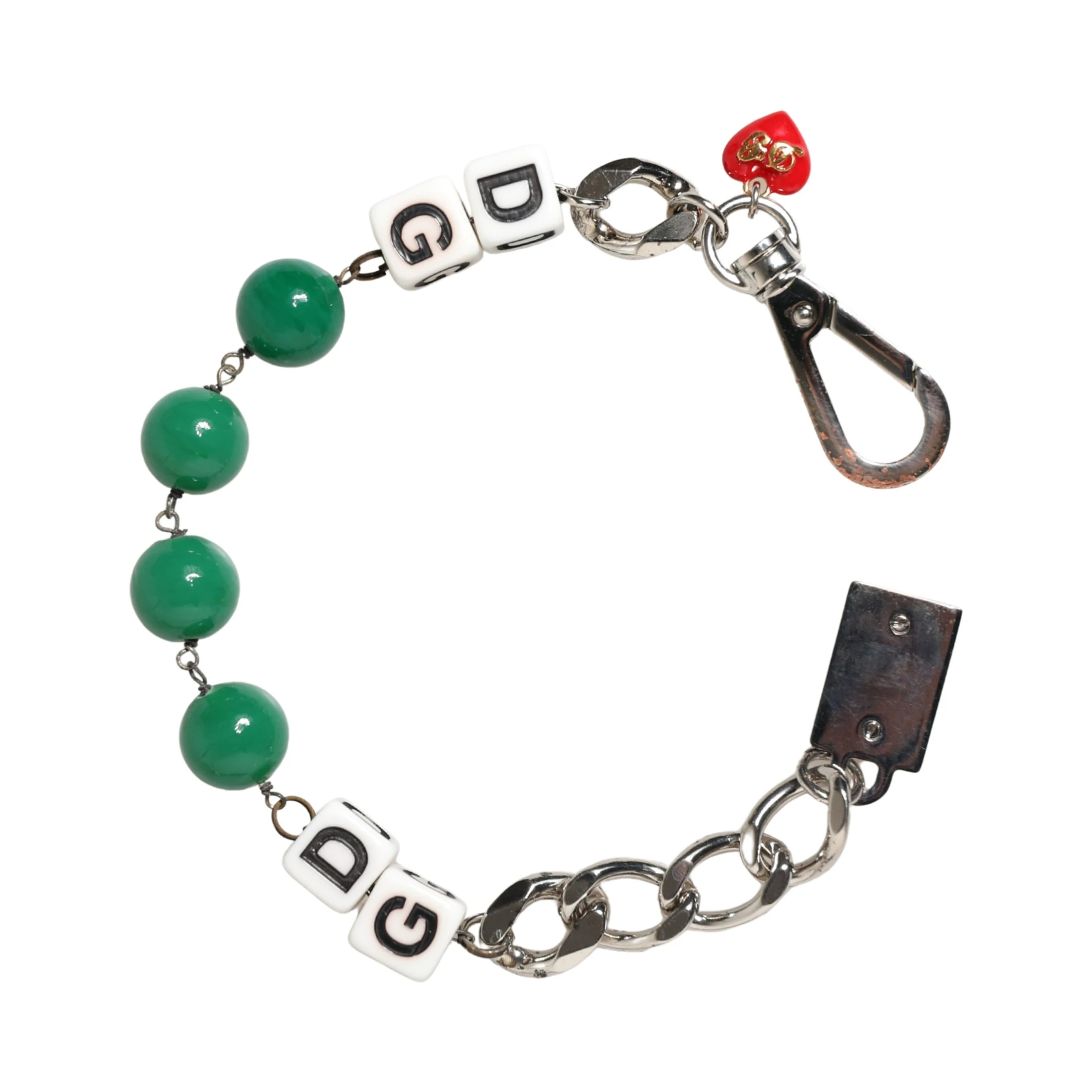 Silver Brass Chain Dice DG Logo EmbellishedCharm Bracelet
