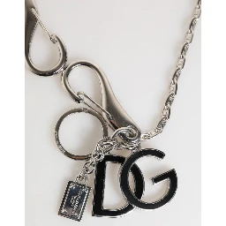 Silver Tone DG Logo Keychain Key Holder Bag Charm Keyring