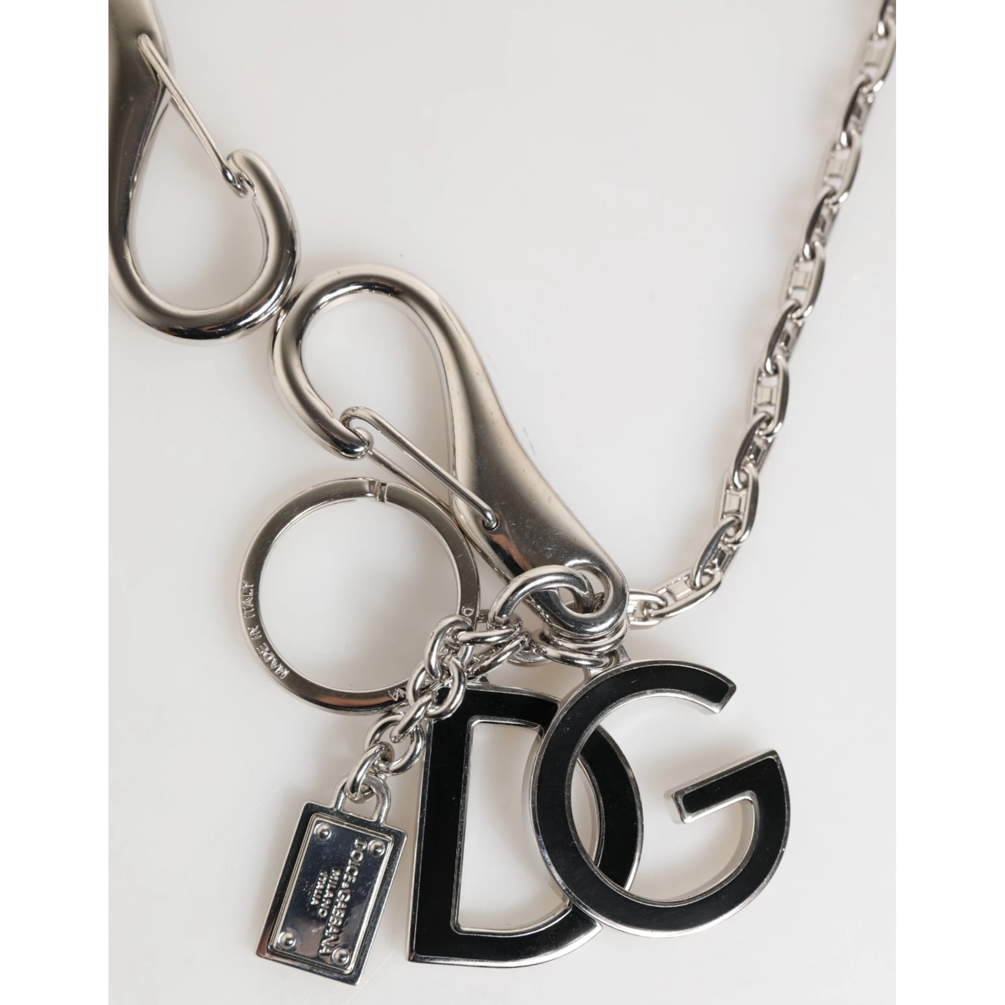 Silver Tone DG Logo Keychain Key Holder Bag Charm Keyring