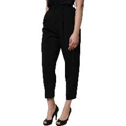 Black Wool High Waist Cropped Trouser Pants