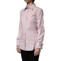 Pink Cotton Long Sleeves Collared Shirt Top