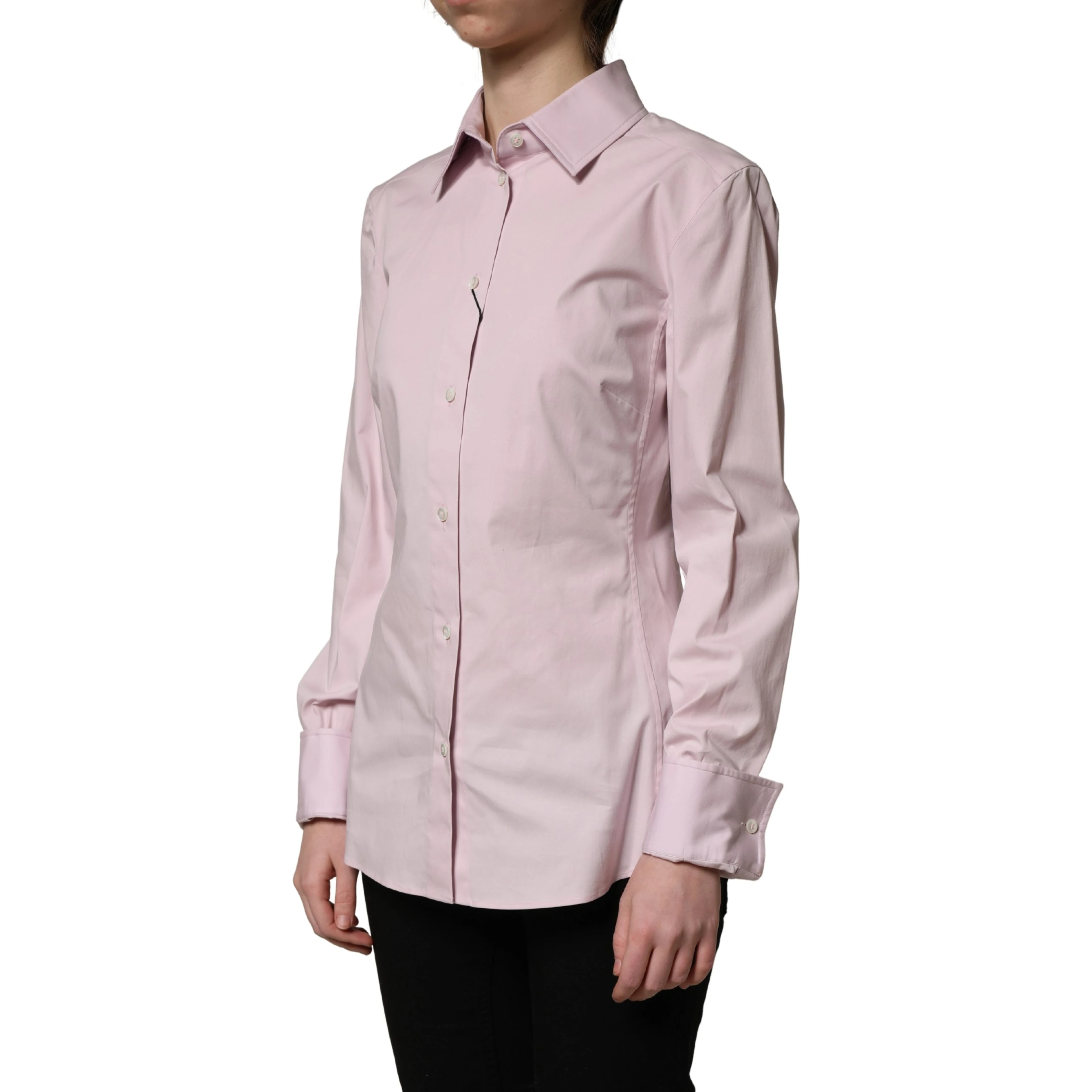 Pink Cotton Long Sleeves Collared Shirt Top